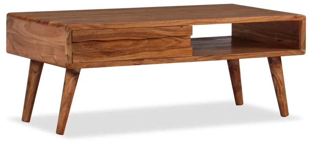 Mesa de centro madeira maciça com gaveta esculpida 100x50x40 cm