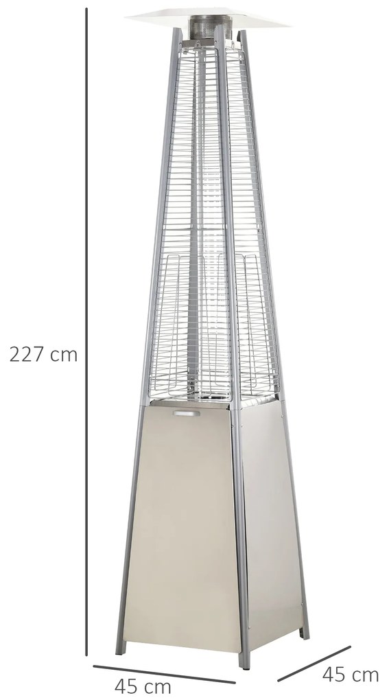 Aquecedor a Gás para Exterior Pirâmide 10,5KW Aquecedor de Exterior de Propano Aço Inoxidável com Funda Protetora Regulador Mangueira e Rodas