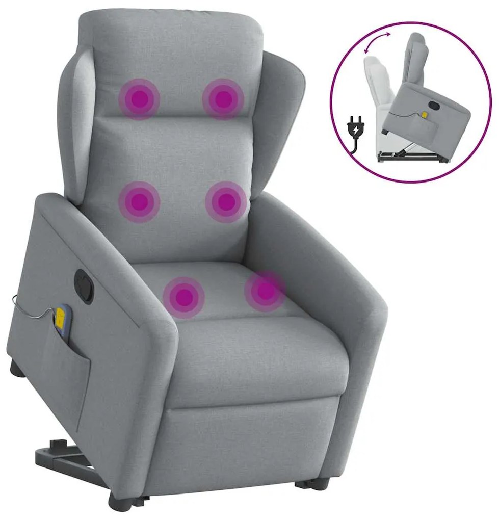 Poltrona reclinável massagens tecido cinzento-claro