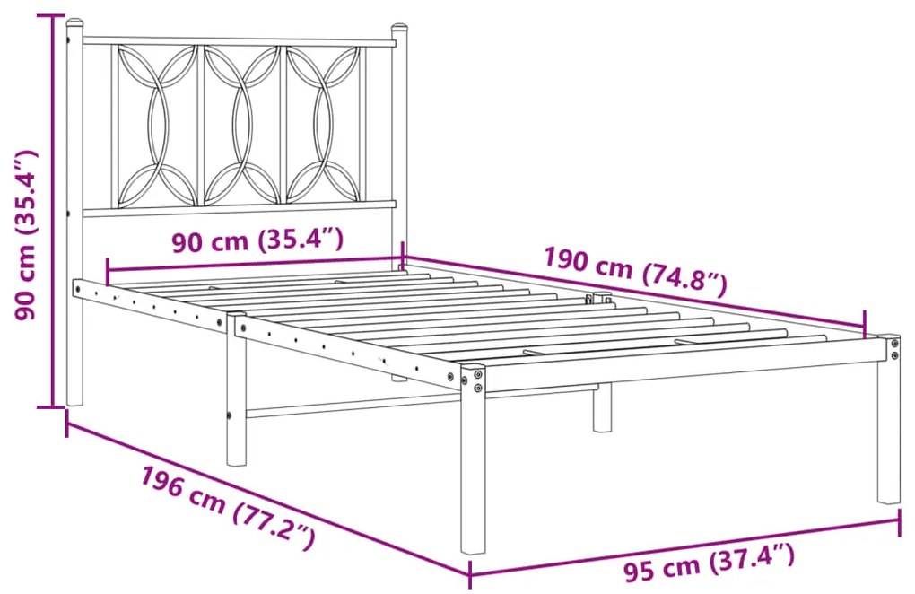 Estrutura de cama com cabeceira 90x190 cm metal preto