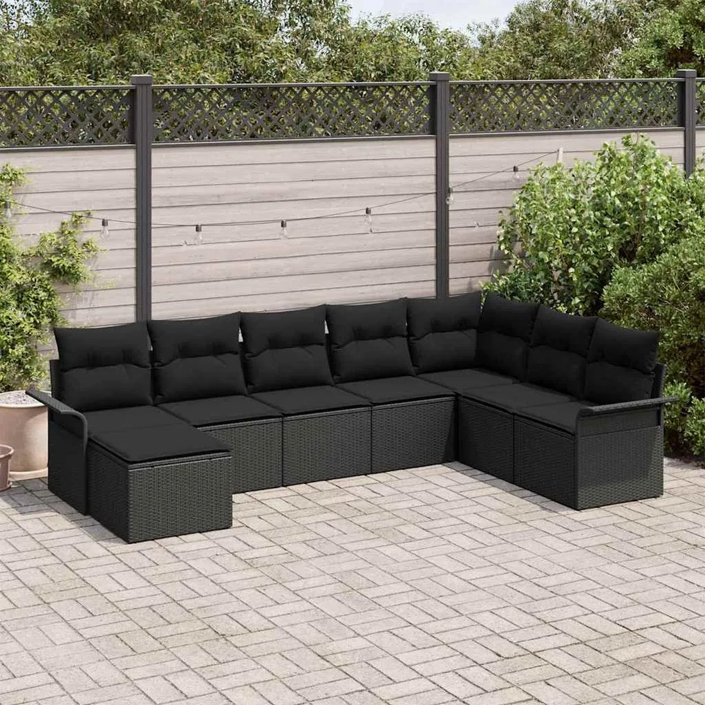 vidaXL Conjunto de Sofá de Jardim com almofada 8 pcs Preto vime PE