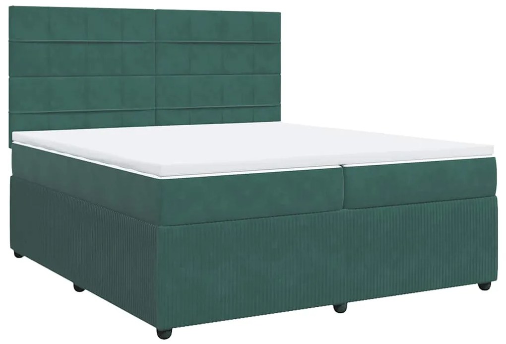 Cama com molas/colchão 200x200 cm veludo verde-escuro