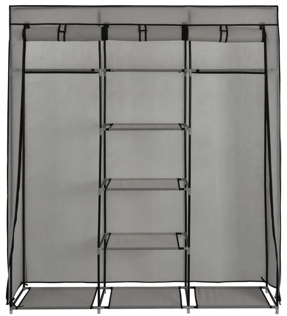 Roupeiro c/ compartimentos e varões 150x45x175 cm tecido cinza
