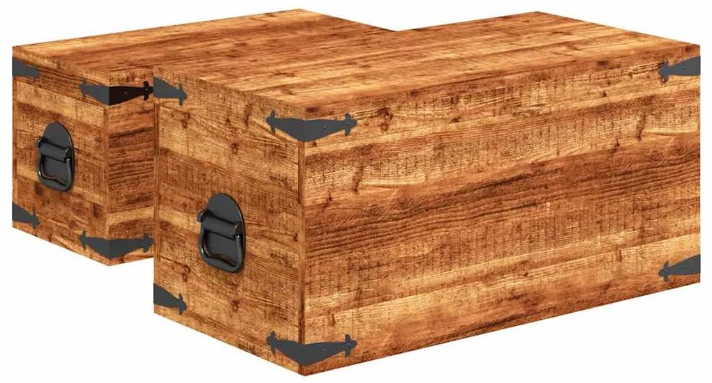 Conjunto de 2 cofres armazenamento de madeira de mango