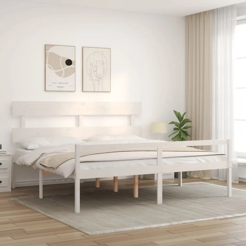 Estrutura cama Super King Size c/ cabeceira madeira branco