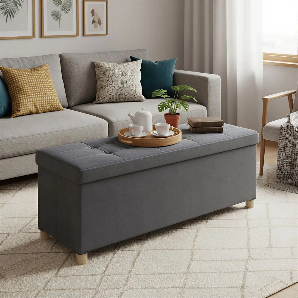 Banco com espaço de arrumação, 38 x 110 x 40 cm cinzento