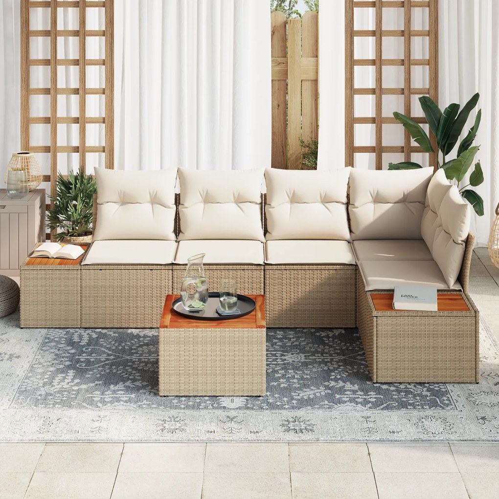 Conjunto de Sofá de Jardim vidaXL de 6 Peças com Almofadas Bege Rattan