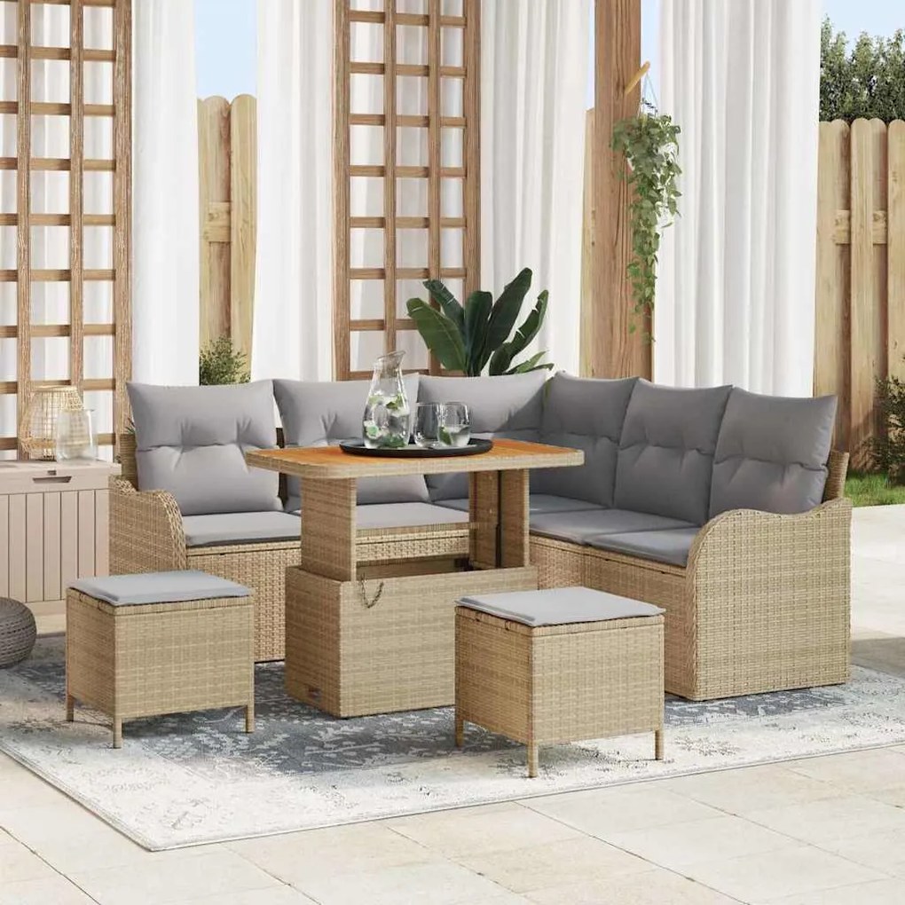 Conjunto de Sofá de Jardim vidaXL de 8 Peças com Almofadas Bege Rattan