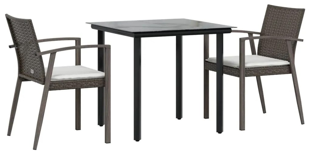 3 pcs conjunto de jantar p/ jardim c/ almofadões vime PE e aço