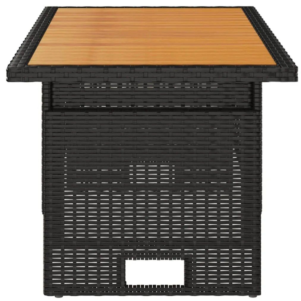 Mesa de jardim 100x50x43/63 cm acácia maciça/vime PE preto