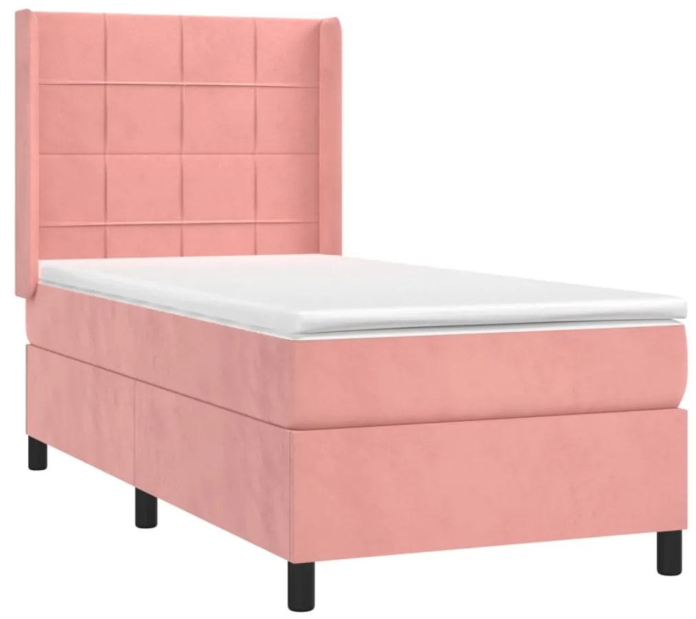 Cama box spring c/ colchão/LED 100x200 cm veludo rosa