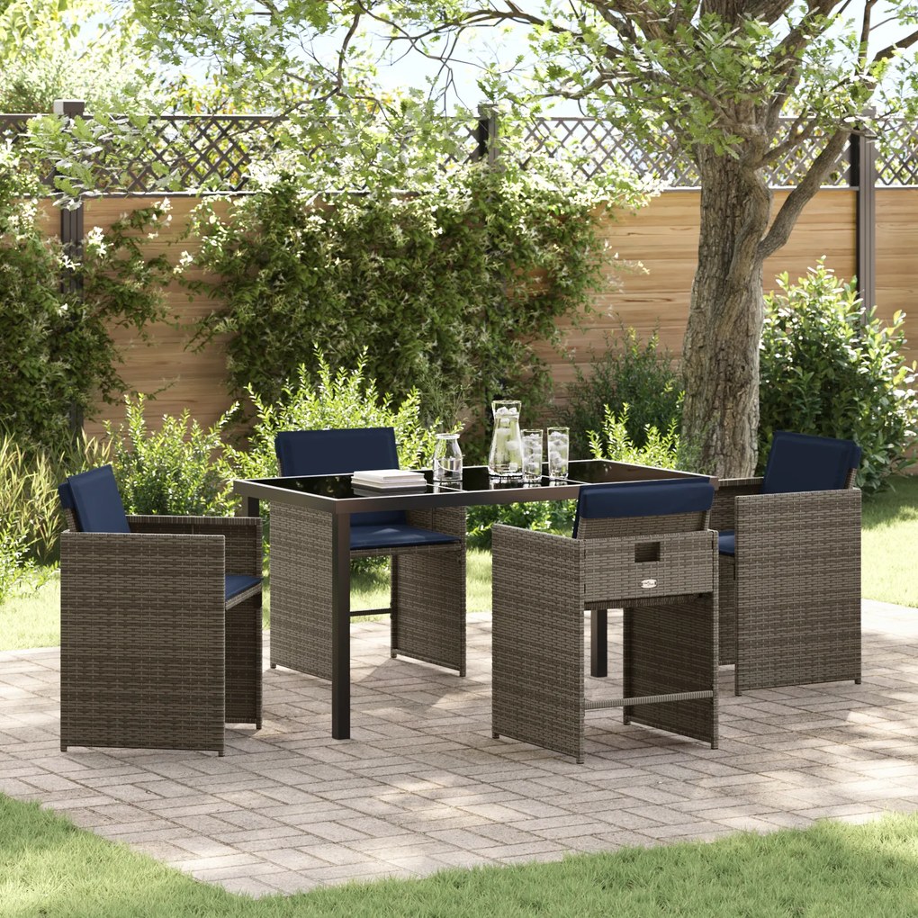 Conjunto de Jantar de Jardim de 5 Peças com Almofadas em Rattan Polipr