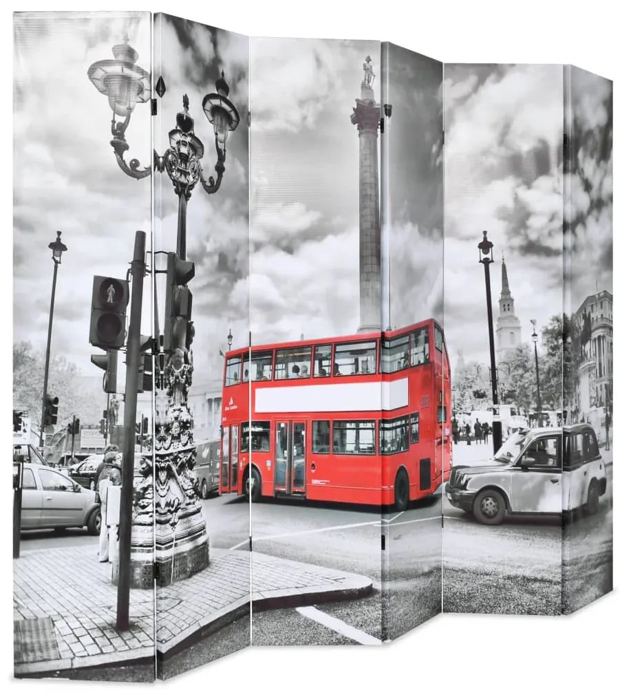 Biombo dobrável autocarro londrino 228x170 cm preto e branco
