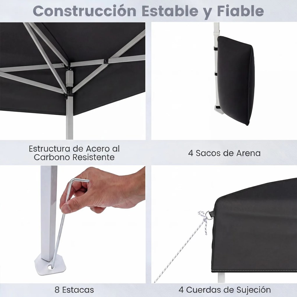 Tenda jardim, feiras, eventos Pop-up Dobrável 290 x 290 cm com 4 paredes laterais removíveis e altura ajustável Preta