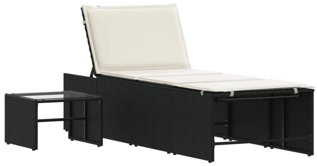 Espreguiçadeiras com mesa 2 pcs vime PE preto