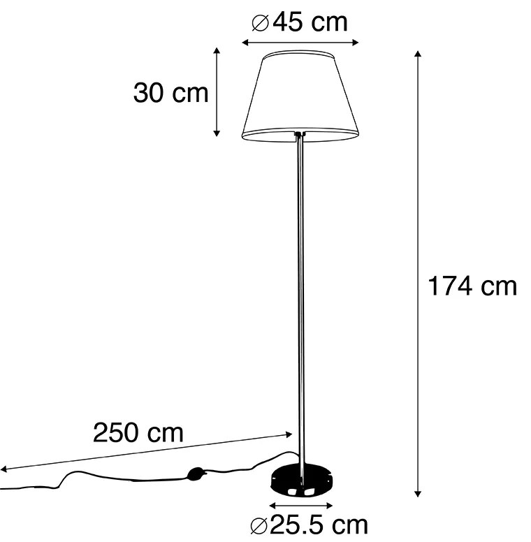 Candeeiro de pé moderno em aço com sombra branca pregueada de 45 cm - Simplo Moderno