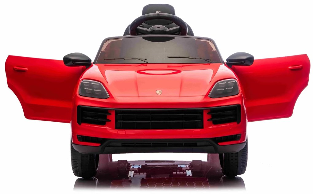Carro elétrico para crianças Porsche Cayenne 12V com tração traseira – Licença oficial, bateria de lítio, comando remoto 2,4 GHz, leitor MP3, luzes LE