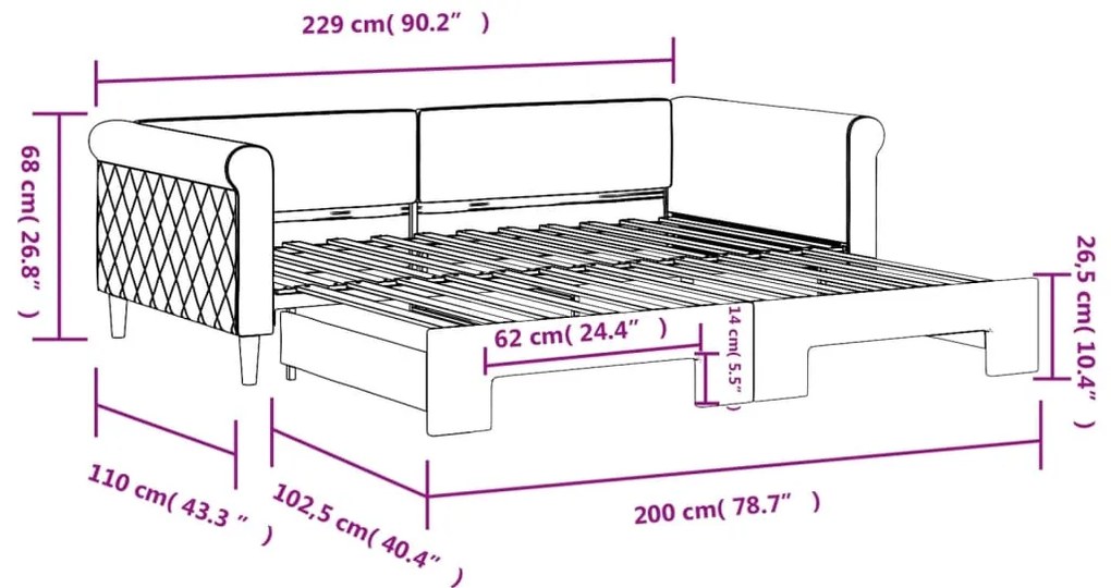 Sofá-cama com gavetão 100x200 cm veludo cinzento-escuro