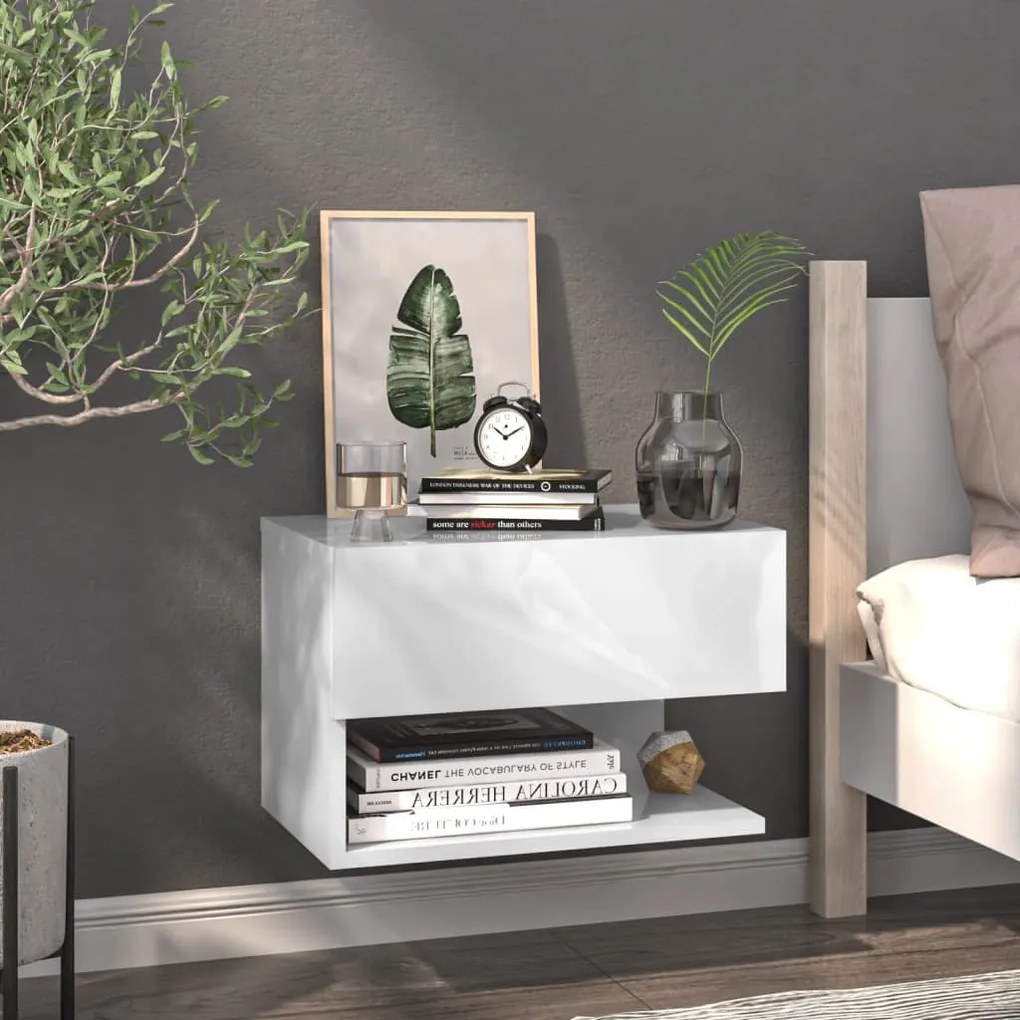 810965 vidaXL Mesa de cabeceira montagem na parede branco brilhante