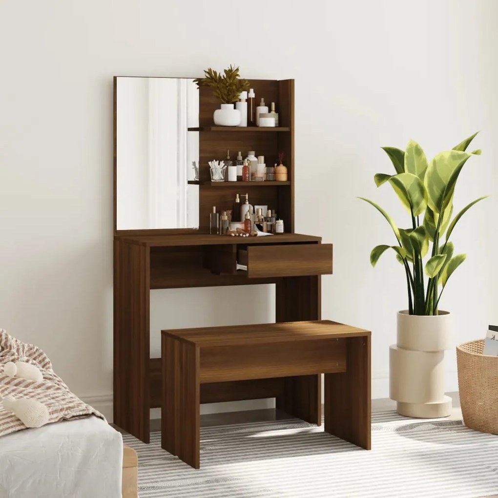 vidaXL Conjunto toucador 74,5x40x141 cm cor carvalho castanho