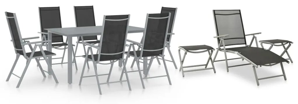 vidaXL 10 pcs conjunto de jantar para jardim preto e prateado