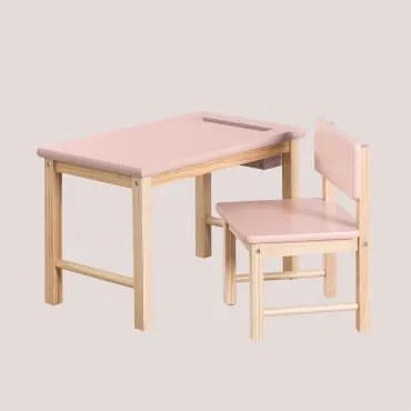 Conjunto De Mesa E Cadeira Em Madeira Dakota Kids Rosa Claro - Sklum