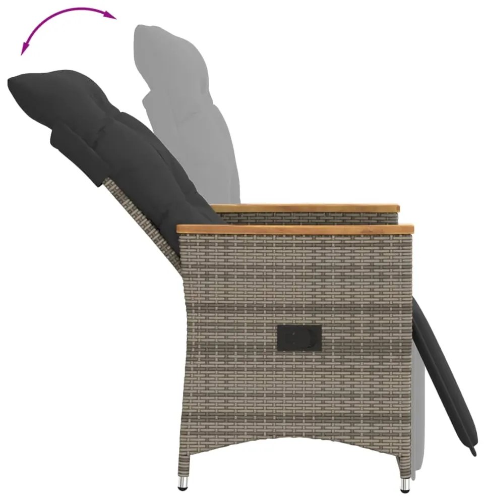 3 pcs conjunto bistrô com almofadões vime PE cinza