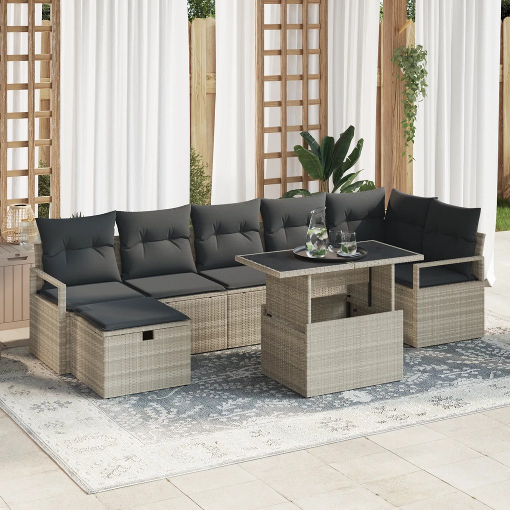 Conjunto de Sofá de Jardim vidaXL 8 Peças com Almofadas Cinza Claro Ra