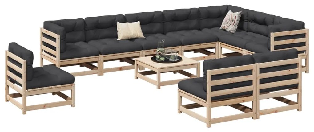 11 pcs conjunto sofás de jardim madeira de pinho maciça