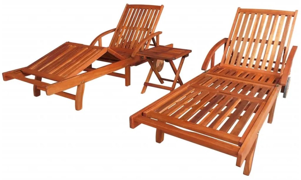 vidaXL Espreguiçadeiras com mesa 2 pcs madeira acácia maciça
