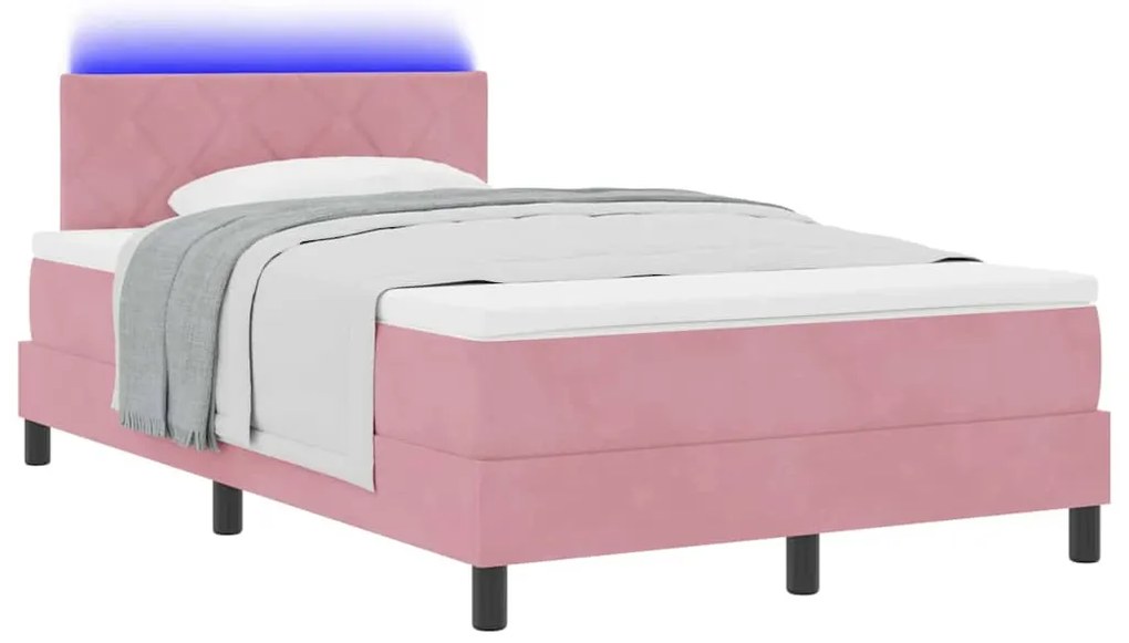 Cama Box Spring vidaXL com Colchão e LED Rosa 120x200 cm Veludo