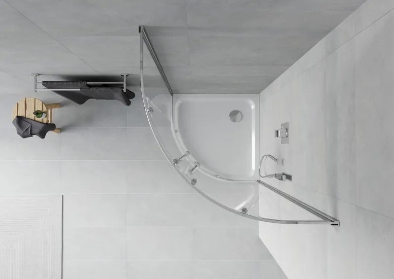 Mexen Rio cabine de duche semicircular 90 x 90 cm, transparente, cromado + base de duche Flat, branco - 863-090-090-01-00-4110