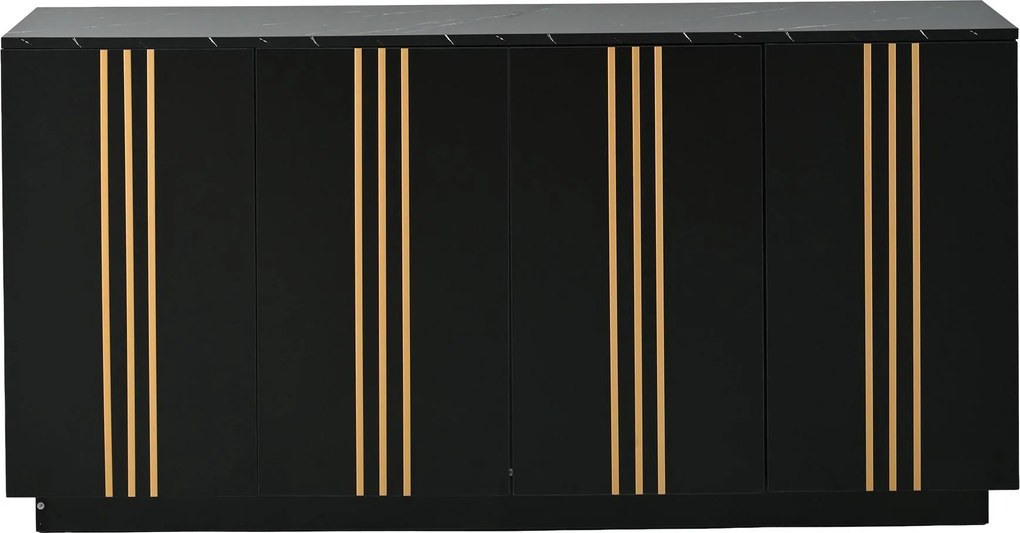 Aparador para sala de estar com 4 portas, Preto | AOSOM Portugal