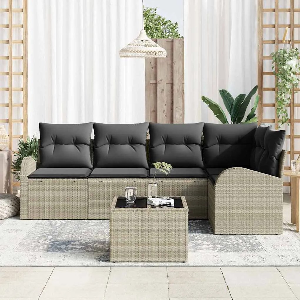 Conjunto de Sofá de Jardim com 6 Peças e Almofadas Cinza Rattan Sintét