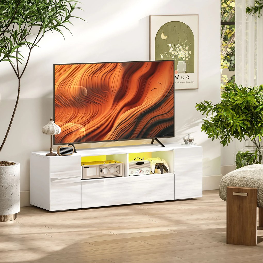 Móvel de TV, 137 x 35 x 42 cm, Iluminação LED, Branco