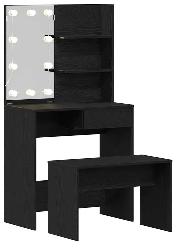 Conjunto de Mesa de Maquilhagem vidaXL com LED em Carvalho Preto de Ma