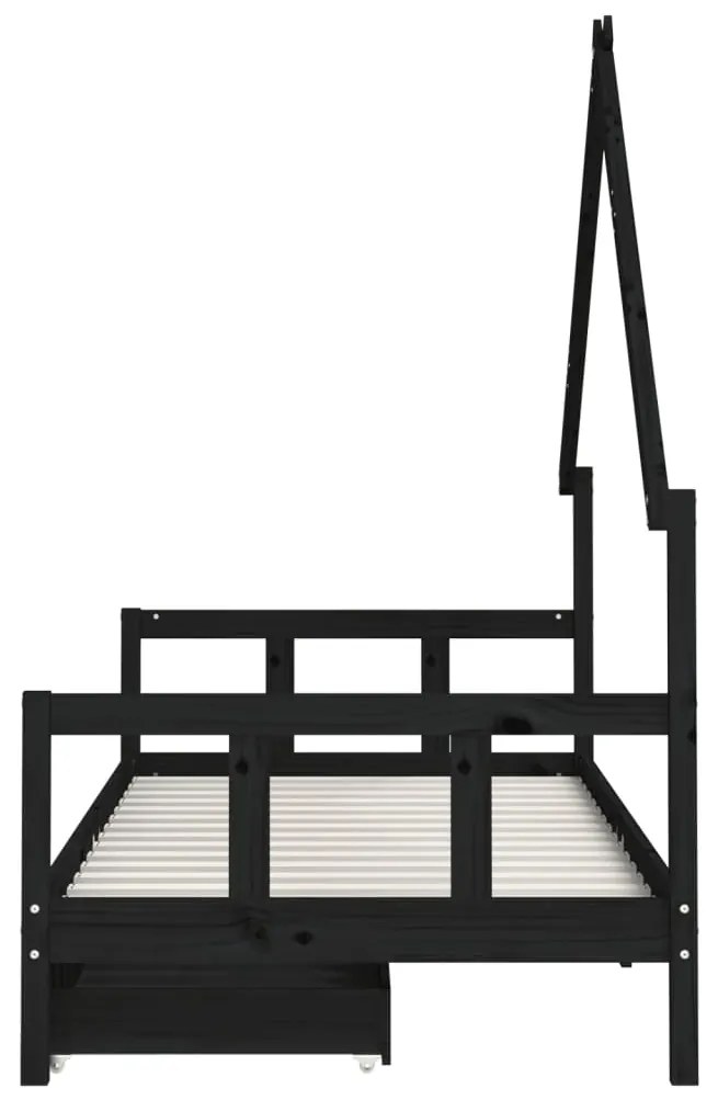 Estrutura cama infantil c/ gavetas 90x200 cm pinho maciço preto