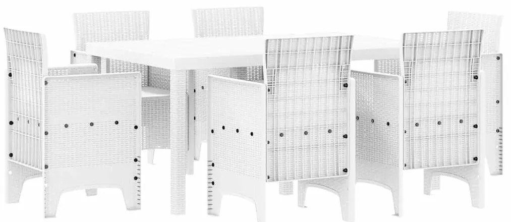 Conjunto de Jantar para Jardim 7 pcs Branco Rattan / Poliéster