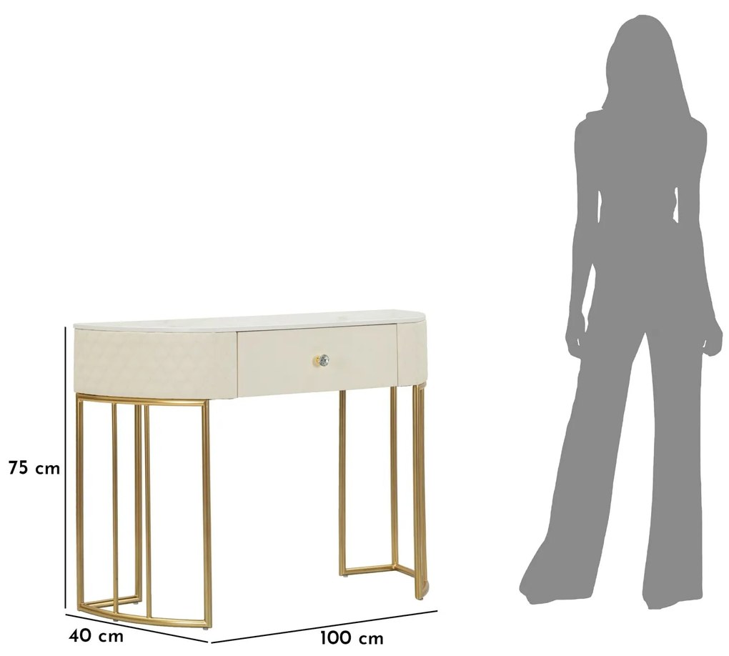 Consola de Entrada Sharon - Madeira e MDF Branco com Detalhes Dourados