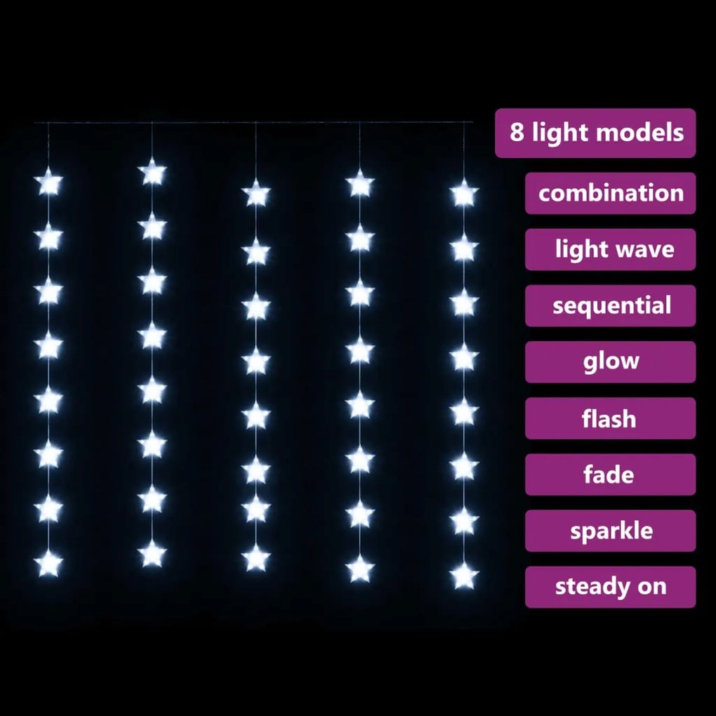 Cortina iluminação c/ estrelas 200 LEDs 8 funções branco frio