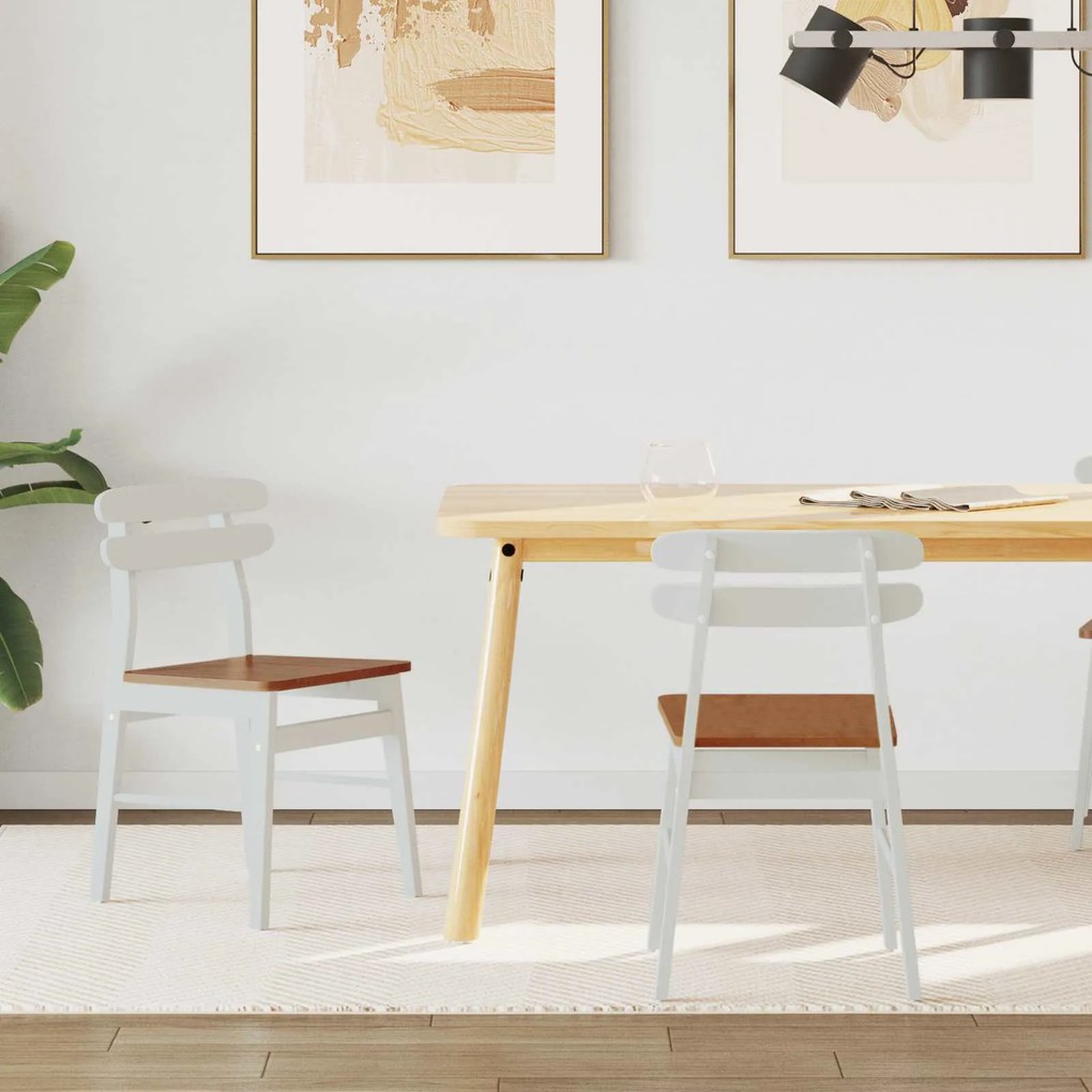 vidaXL Cadeira de jantar 2 pcs Branco e Natural