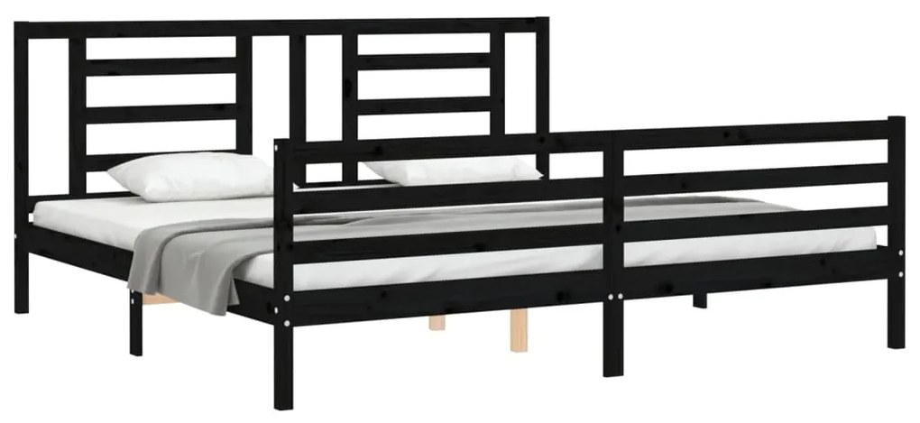 Estrutura de cama com cabeceira 200x200 cm madeira maciça preto