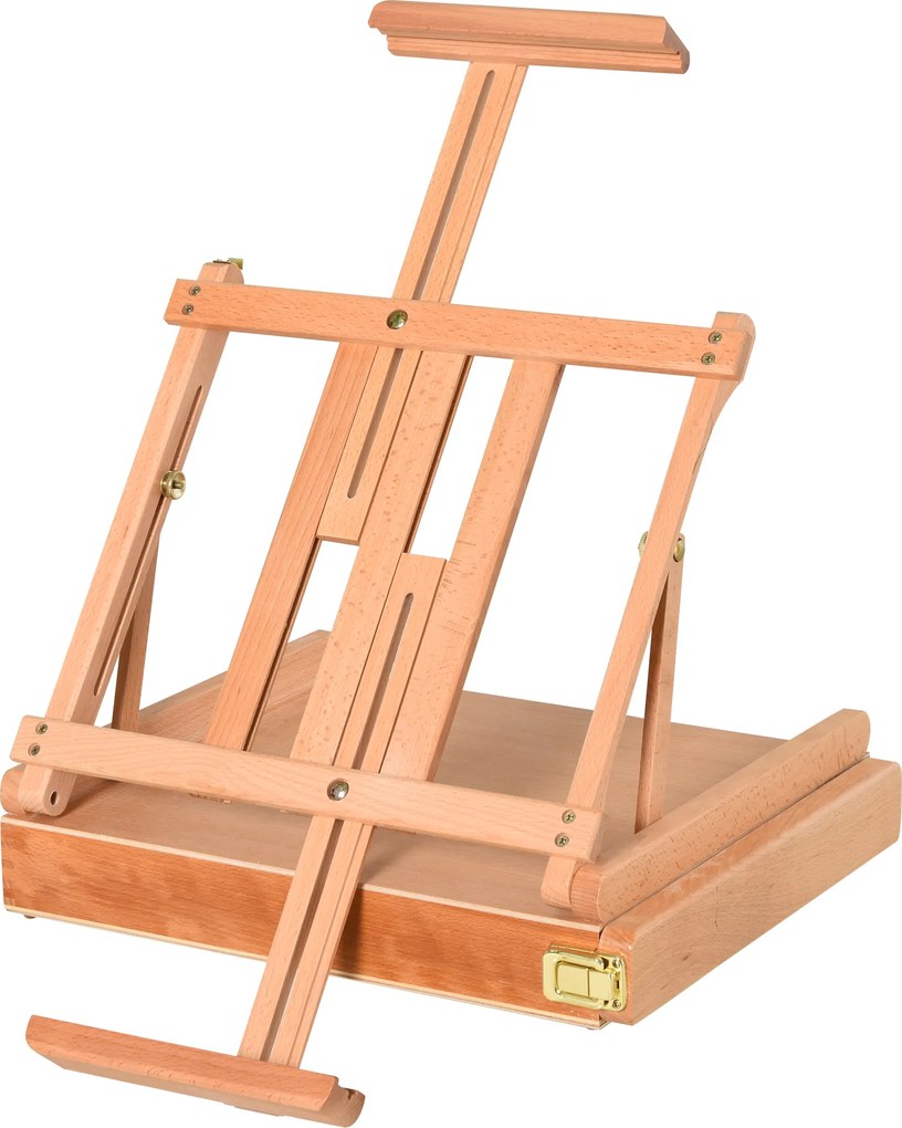 HOMCOM Cavalete de Mesa, Cavalete com Ajuste de Ângulo e Alça, Cavalete tipo Estojo para Pintura &amp; Desenho, Cavalete de Estúdio Dobrável com Gaveta, Madeira de faia, Natural | Aosom Portugal