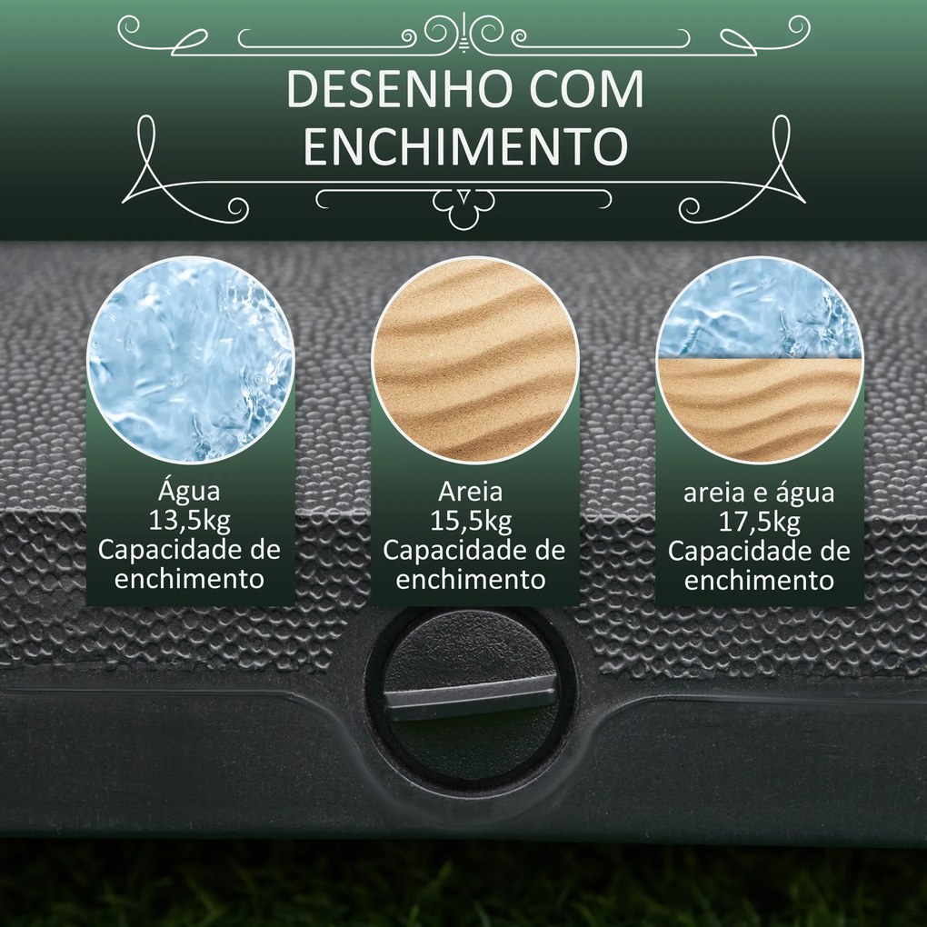 Base para Chapéu de Sol com 4 Rodas Bloqueáveis Recarregável de Areia 18 kg ou Água 16 kg  45x45x39 cm Preto