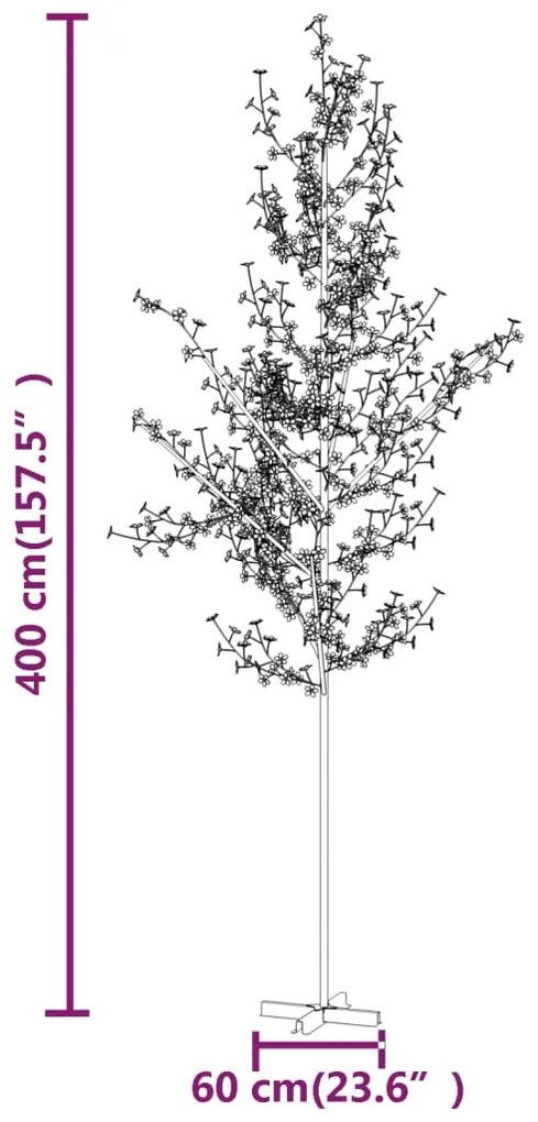 Cerejeira com 672 luzes LEDs 400 cm branco quente