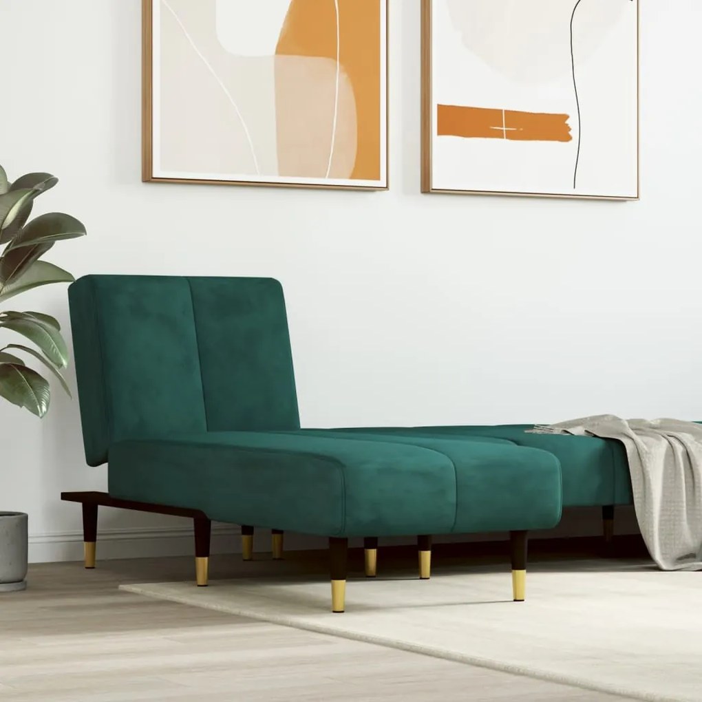 352795 vidaXL Chaise longue veludo verde-escuro