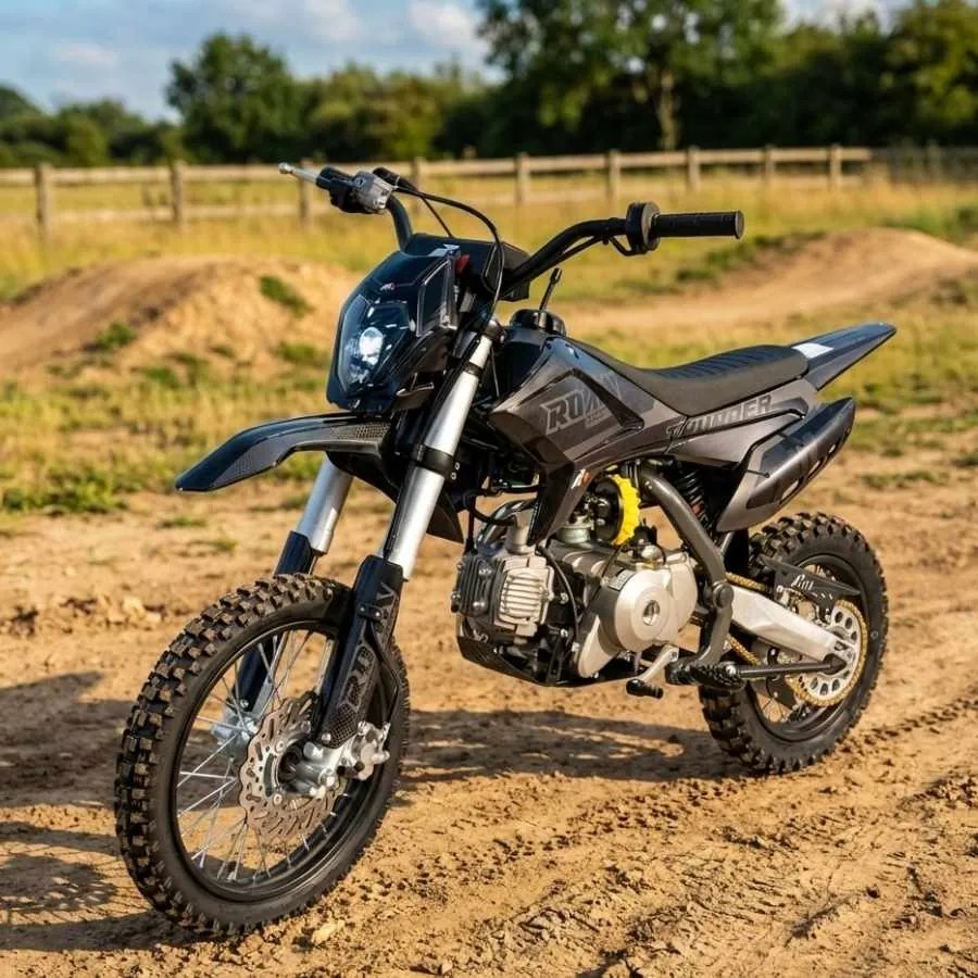 MOTO Crianças MINICROSS Gasolina semi-automático 110CC Thunder 14"/12" arranque elétrico e pedal Preta