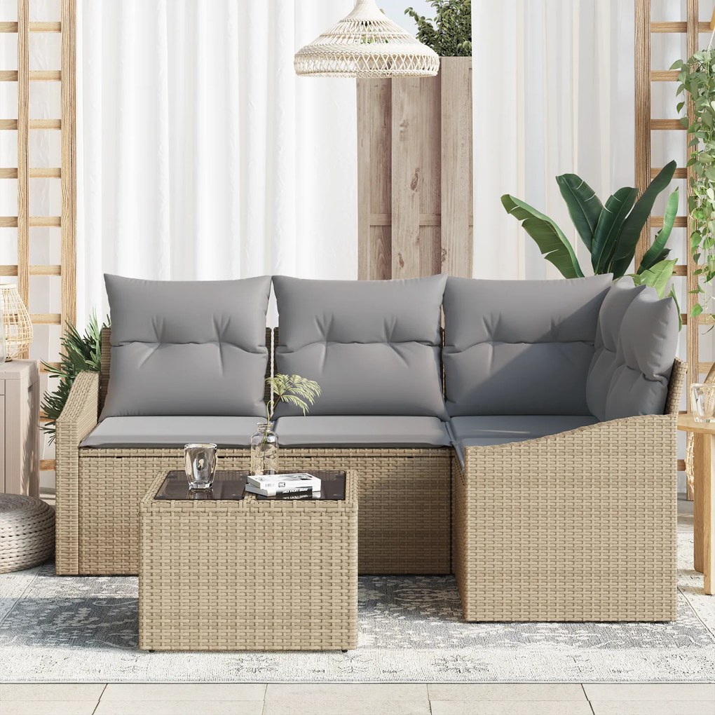 Conjunto de Jantar de Jardim com 5 Peças e Almofadas em Rattan Sintéti