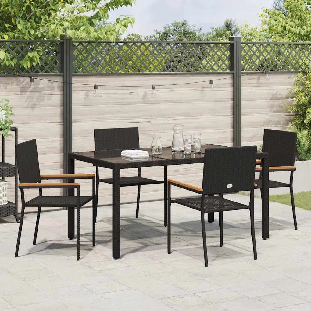 Conjunto de Jantar para Jardim vidaXL de 5 Peças Preto Rattan Poli