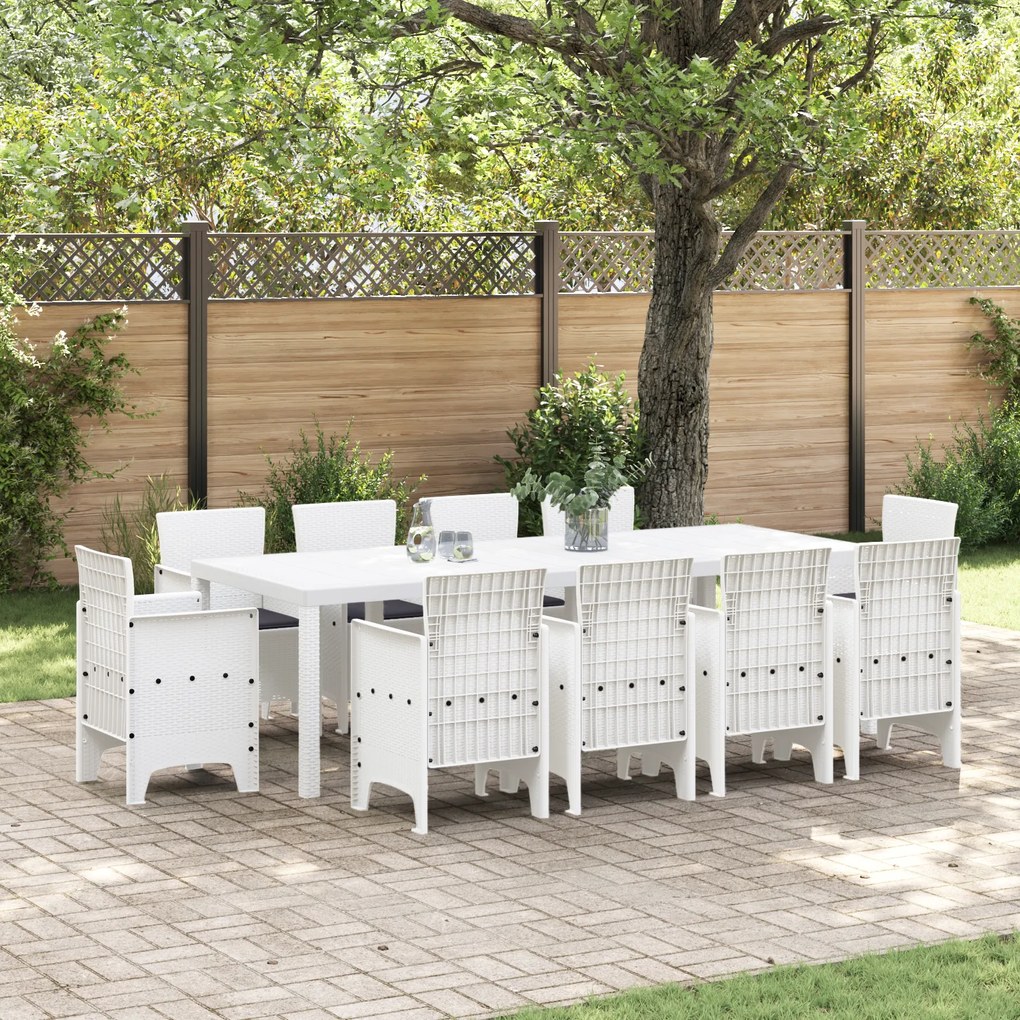 vidaXL Conjunto de Jantar de Jardim com Almofadas Branco Polyrattan